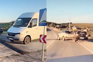 (VIDEO) Două dâmburi pe traseul M3 din Moldova, construite de muncitorii care lucrează la podul de la Sagaidacul Nou, duc la accidente rutiere