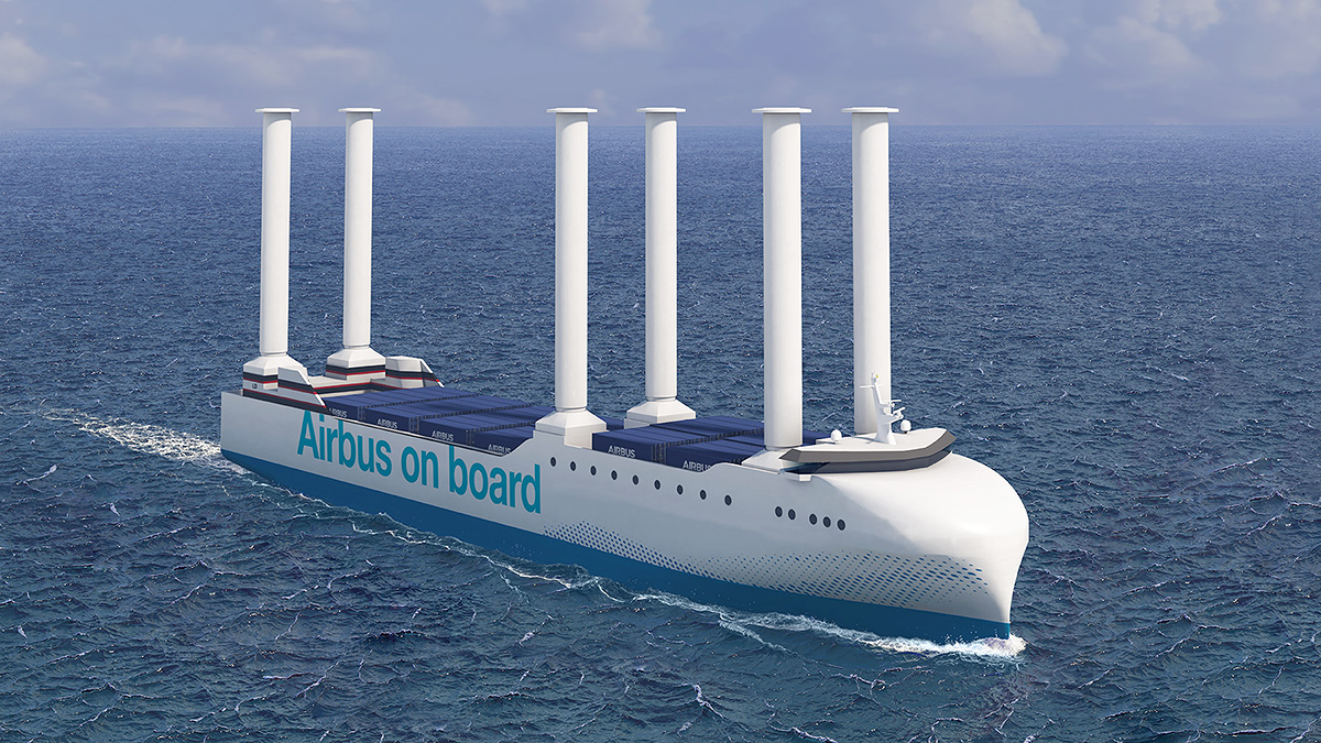 Airbus a creat o nouă navă, care va fi propulsată parţial de vânt, datorită unor rotoare cilindrice verticale, printr-o tehnologie veche de 100 ani