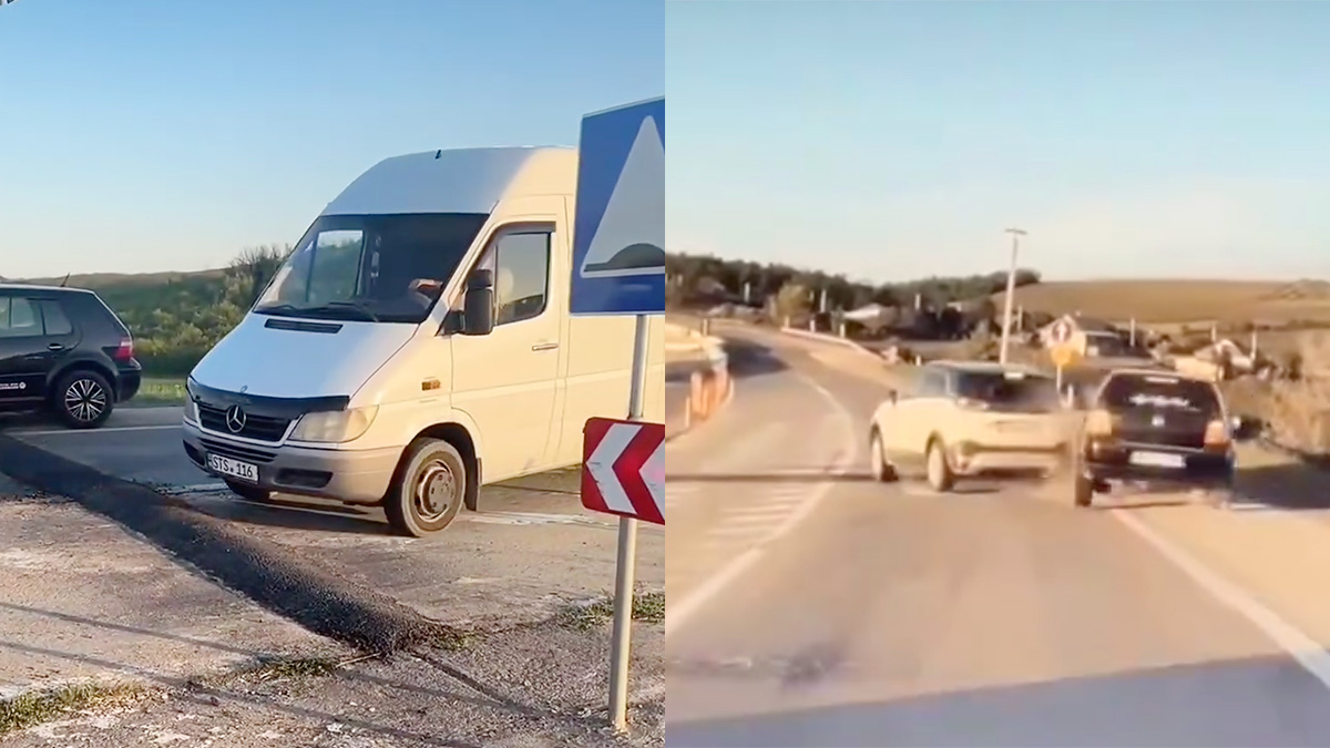 (VIDEO) Două dâmburi pe traseul M3 din Moldova, construite de muncitorii care lucrează la podul de la Sagaidacul Nou, duc la accidente rutiere